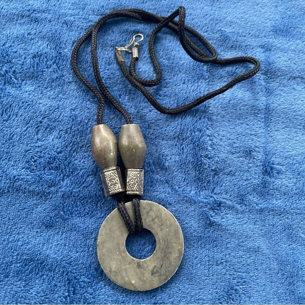 Vintage Hematite Beaded Pendant 22” Long Necklace